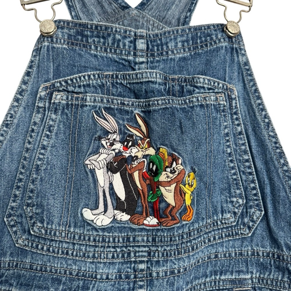 VTG 1999 Warner Brothers Studio LOONEY TUNES Embroidered Denim OVERALLS Sz M G7 - Picture 3 of 16